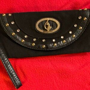 EUC Baby Phat Black Wristlet with Gold Studs Pink Satin Interior